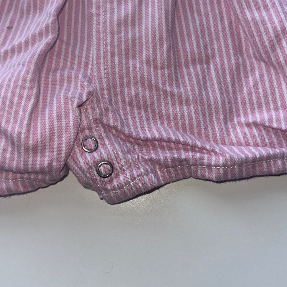 Oshkosh B’Gosh Pink Engineer Stripe Vintage Vestbak Shortalls 6-9m Shorts - Picture 3 of 6